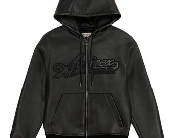 Herren Avirex Echtleder Bomberjacke American Flight Hoodie