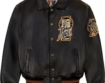 Avirex Herr Brun Dragon Twin American Flight Mjuk Kohud Bomberjacka