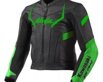 Chaqueta de cuero para moto Kawasaki Ninja: estilo motociclista de carreras