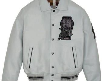 Chaqueta bomber Avirex de cuero auténtico para hombre, estilo aviador americano