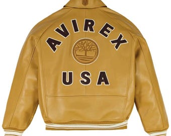 Chaqueta bomber de cuero auténtico Avirex para hombre, estilo aviador americano