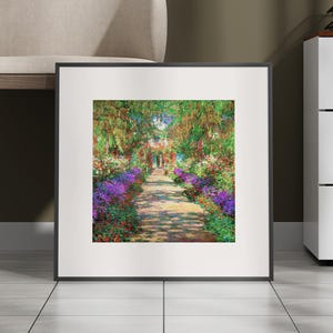 A Pathway in Monet&#39;s Garden by Claude Monet – Art Print in Original Wooden Frame, Serene Garden Landscape Wall Art for Elegant Home Decor