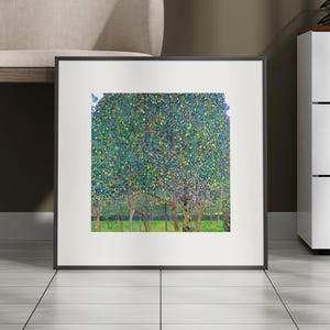 Pear Tree by Gustav Klimt – Art Print in Original Wooden Frame, Vibrant Nature Scene Wall Art for Elegant and Cozy Home Decor