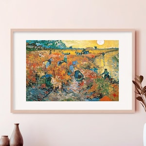 The Red Vineyard by Van Gogh – Art Print in Original Wooden Frame, Vibrant Vineyard Landscape Wall Art for Cozy Home Decor