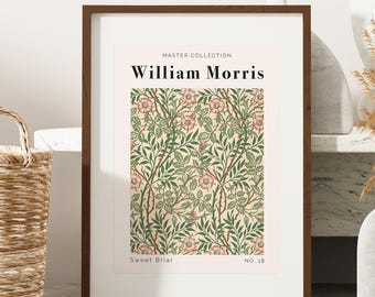 Sweet Briar n. 18 di William Morris, opera d'arte da parete con cornice in legno vintage per un elegante arredamento classico.