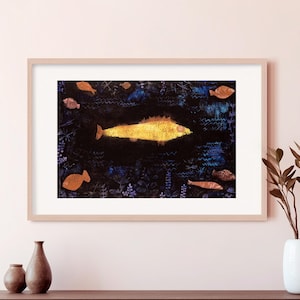 The Goldfish by Paul Klee Wooden Framed Art – Abstract Modernist Canvas Print, Colorful Expressionist Aquatic Wall Decor