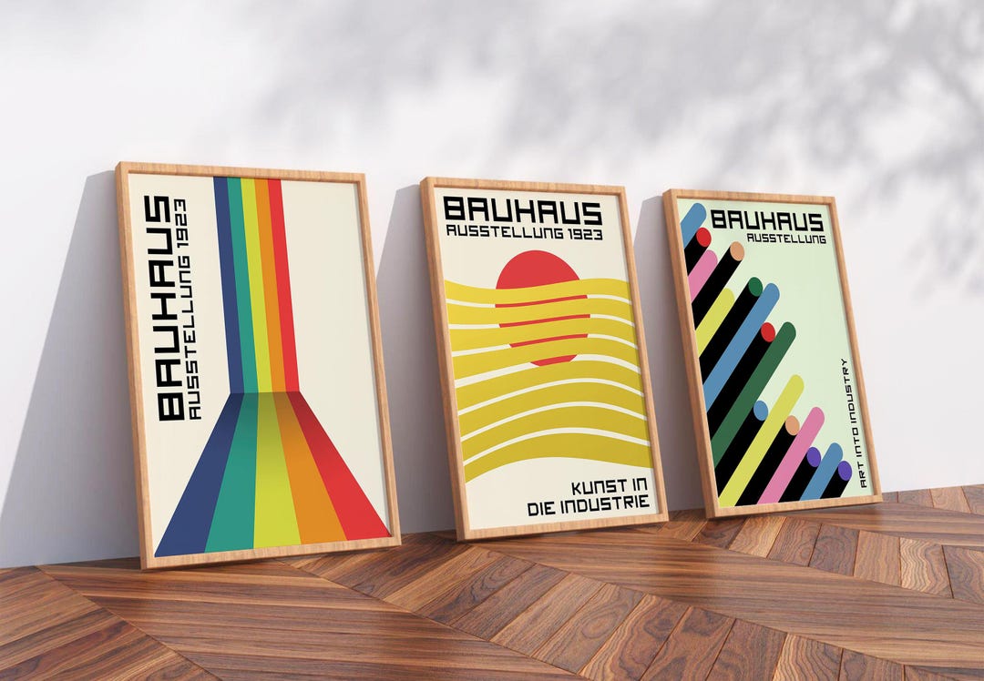 Bauhaus Exhibition 1923 Poster Set of 3, Geometric Mid Century Modern ...