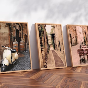 Italy Print Set, Italy Set of 3 Wooden Framed Art, Vespa Print, Tuscany Wooden Wall Art, Italy Print Gift, La dolce vita