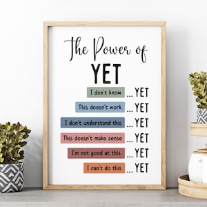 The Power of Yet Wooden Art Therapy Office Decor DBT Poster Boho Classroom Growth Mindset Mental Health Poster School Counselor Power of Now