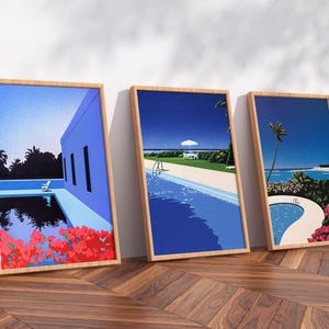 Longs for Summer, Fall of Sound, Deck by Hiroshi Nagai Set of 3 , Wooden  Art, Japanese Retro Wall Print, 80s Aesthetic Decor
