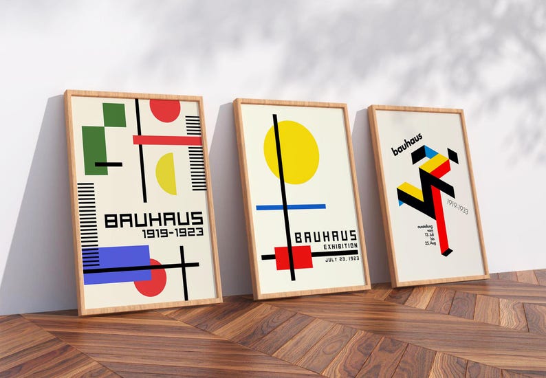 Bauhaus Exhibition 1923 Poster Set of 3, Geometric Mid Century Modern ...