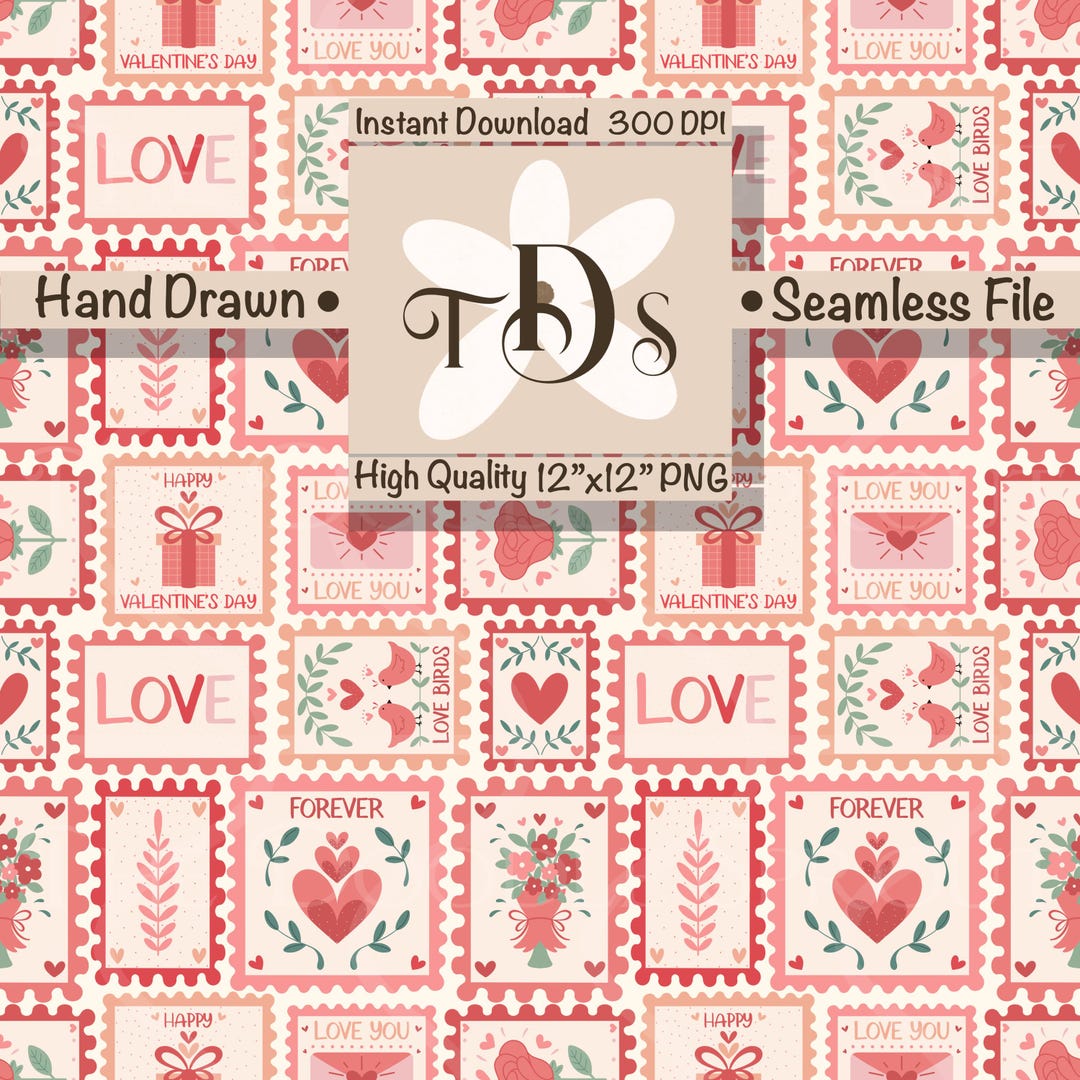 Repeating Stamp Pattern Valentine Stamps Seamless Pattern PNG | Repeating Pattern Surface ...