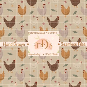 Farmhouse Chicken Seamless Pattern | Rustic Barnyard Cottagecore Design | Fabric & Sublimation Surface PNG | Instant Download 300 DPI