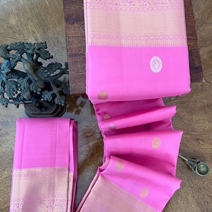 Pink Traditional Kanjeevarams Silk Saree with Blouse Piece