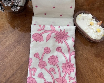 White, Pink Floral Cotton Saree