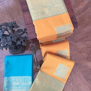 Yellow with Green Traditional Kanjeevaram Silk Saree with Blouse Piece