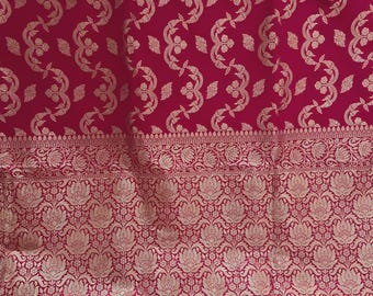 Strawberry Red Banarasi Silk Saree with Blouse Piece