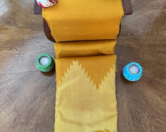 Yellow Flower Traditional Kanjeevaram Silk Saree with Blouse Piece