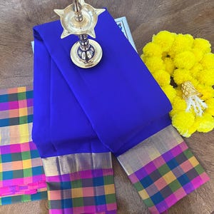 Karo Borte Kanjivaram Seide Saree mit Blusenteil