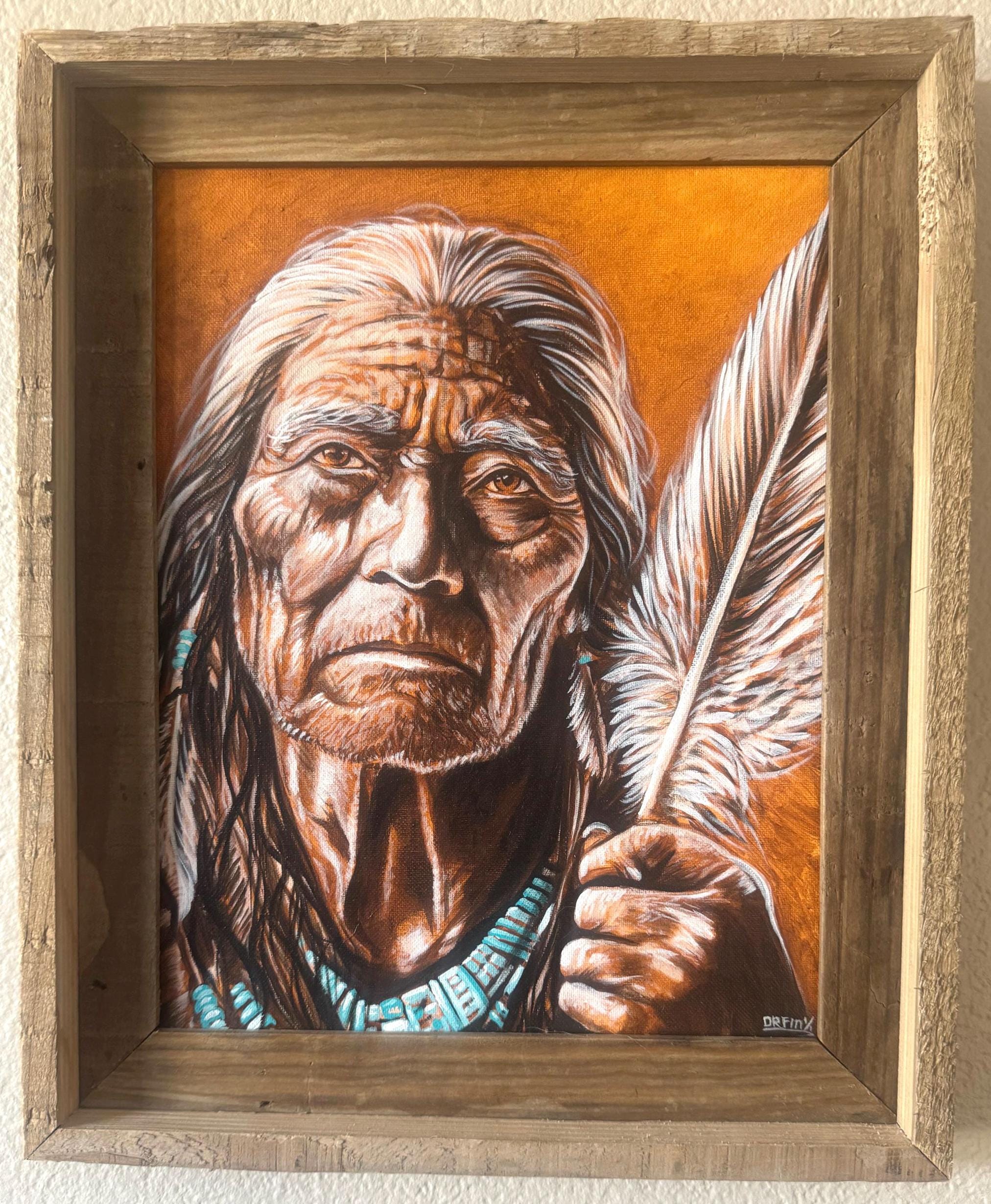 ネイティブアメリカンの肖像画：長老の知恵、ターコイズのネックレス