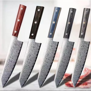 Laser Damascus Pattern Chef Knife – Sharp Japanese Kitchen Knife with Solid Wood Handle | Multipurpose Culinary Tool