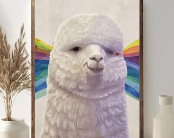 Winking Alpaca Meme Poster Unframed, Funny Animal Wall Art Print