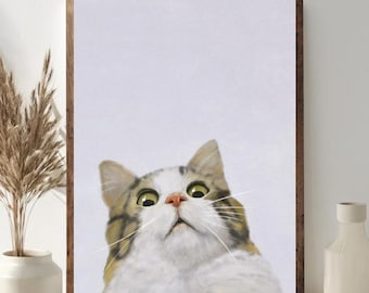 Scared Cat Meme Poster Unframed, Funny Kitty Reaction Wall Art