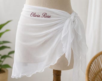 Pareo de gasa de playa bordado con nombre personalizado hecho a mano, cubierta personalizada