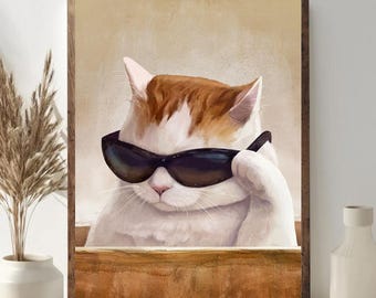 Cat With Glasses Meme Poster Unframed, Funny Kitty Wall Art