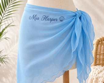 Pareo de gasa de playa bordado con nombre personalizado hecho a mano, cubierta nupcial personalizada