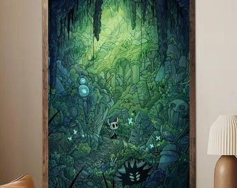 Hollow Knight in Greenpath Poster Unframed, Lush Mossy Forest Wall Art, 2026 Hallownest Nature Print, Vibrant Gaming Decor