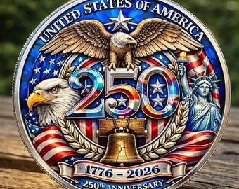 Amerikanskt 250-årsjubileumsmynt, patriotisk samlargåva från USA