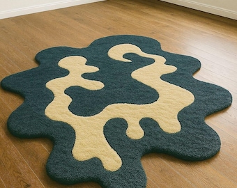 Hand-Tufted Wool Area Rug | Abstract Wavy Design, Modern Multicolour Pattern