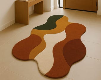 Hand-Tufted Abstract Wavy Wool Rug | Modern Geometric Multicolour Design