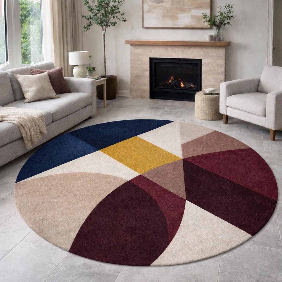 Round Shaped Hand-tufted Abstract Modern Rug| Multicolour Overlapping ...