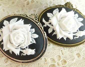 Mothers Day Gift Cameo Brooch White over Black Wild Rose Cameo Brooch pin in Antique Silver Or Antique Bronze