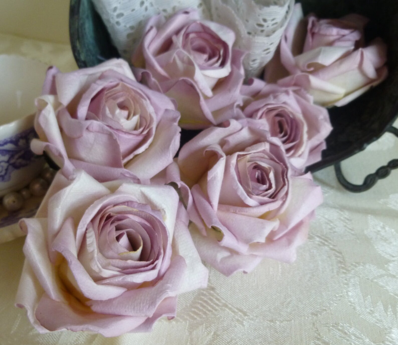 Parchment Colour Roses Paper Roses Parchment Paper Roses 6 Large Lavender Parchment - Etsy