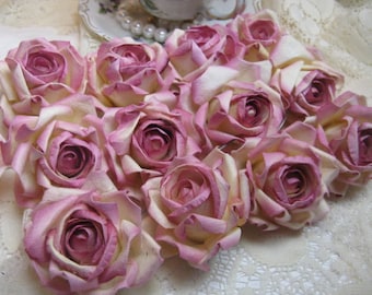 12 Medium Rose Cream Parchment Paper Roses Wedding Floral Decorations