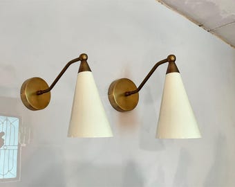 Raw Brass Cone Wall Sconce | Mid Century Modern Reading Lamp Fixture