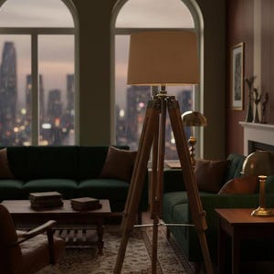 Teak Tripod Floor Lamp  with Adjustable Height  Unique Tripod Design