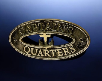 Placa de puerta del camarote del capitán: letrero náutico de latón macizo, placa marítima, decoración para barcos y costas