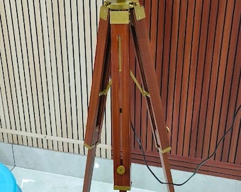 Brown Finish Floor Lamp  with Adjustable Height  Unique Tripod Design