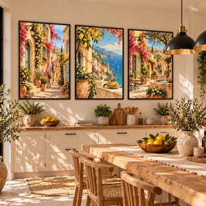 Mediterranean Wall Art Set of 3, Italian Village Prints, Amalfi Coast Decor, Vintage Travel Posters, Printable Art