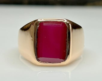 Natürlicher Rubin Siegelring 12 x 8 mm Massivsilber, mutiger Herren- und Damenring, Sondergröße erhältlich