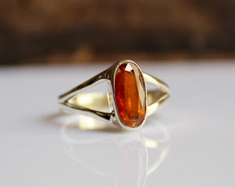 Handmade Orange Kyanite Ring, Sterling Silver Gold Vermeil Statement Jewelry