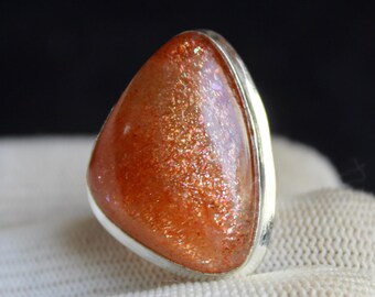 Orange Sunstone Ring in 925 Sterling Silver, Handmade Sparkly Gemstone Ring, Glowing Statement Jewelry