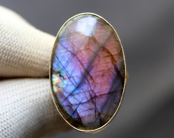 Purple Labradorite Ring, 925 Sterling Silver Gemstone Ring, Natural Labradorite Jewelry, Statement Ring, Handmade Crystal Ring