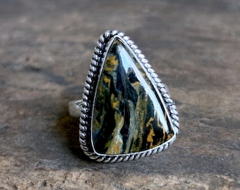 Pietersite Statement 925 Sterling Silver Ring, Natural Gemstone Jewelry
