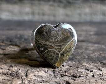 Natural Fossil Coral Ring Handmade925 Sterling Silver Ring