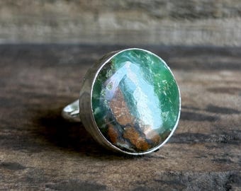 Chrysoprase Round 925 Sterling Silver Ring , Handmade Jewelry